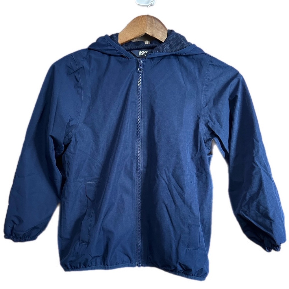 Lands End Kids Blue Hooded Zip Up Lightweight‎ Jacket Size M 8